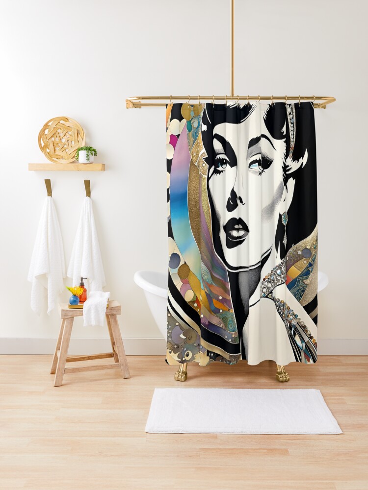 Thumbnail 1 of 5, Shower Curtain, Classy 1960s Woman designed and sold by BrooklynPopArts.