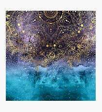 Gold floral mandala and confetti image Photographic Print