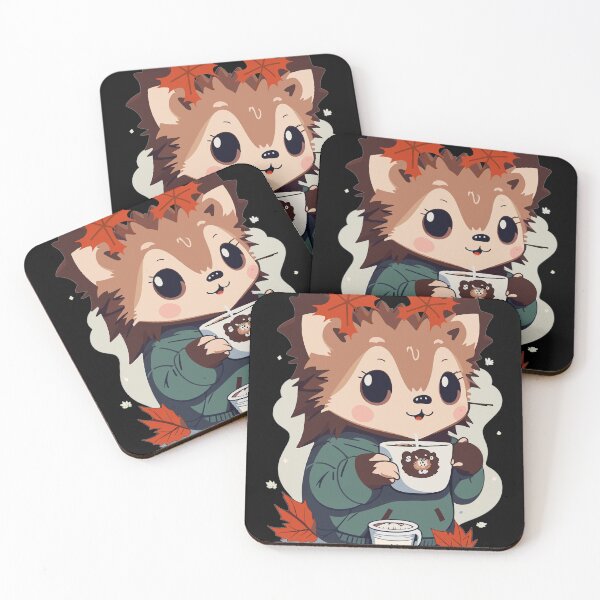 Item preview, Hedgehog and Hot Cocoa in Cute Adorable Kawaii Art in Fall Season designed and sold by LOT7Clothing.