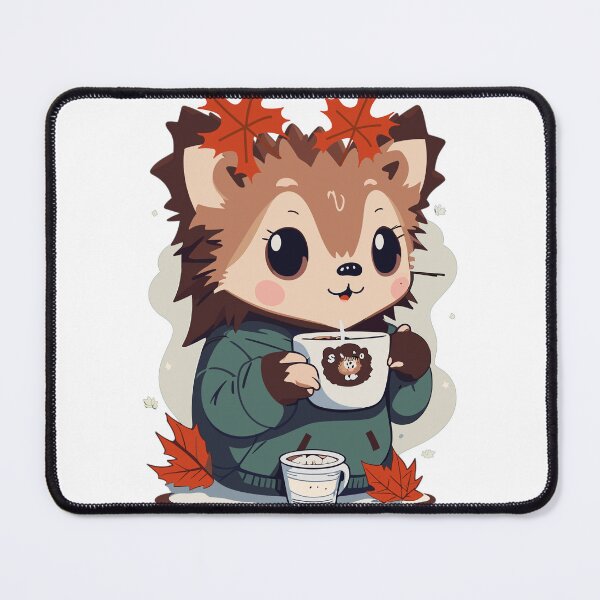 Item preview, Hedgehog and Hot Cocoa in Cute Adorable Kawaii Art in Fall Season designed and sold by LOT7Clothing.