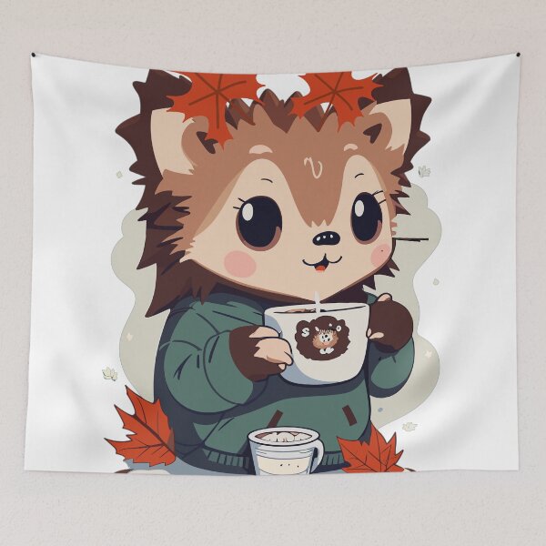 Item preview, Hedgehog and Hot Cocoa in Cute Adorable Kawaii Art in Fall Season designed and sold by LOT7Clothing.