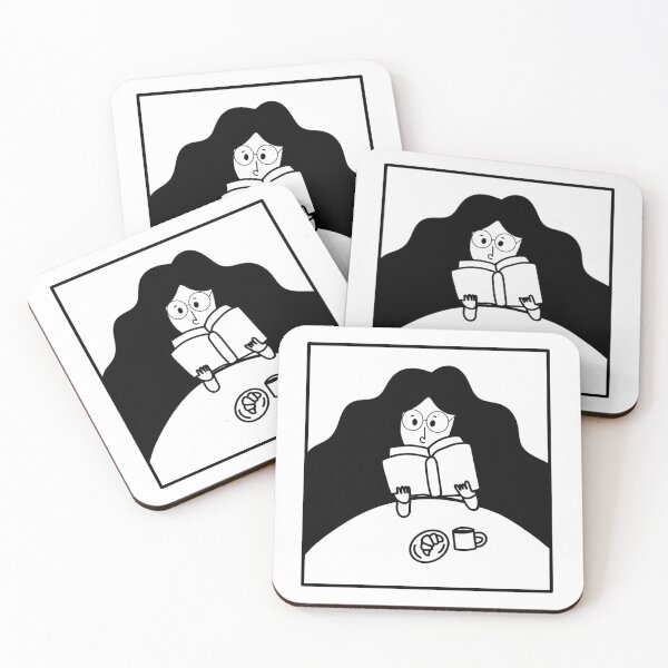 Item preview, Woman reading at a coffee shop designed and sold by Gwendesigns.