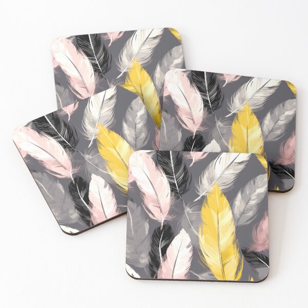Item preview, Feathers - Mustard, pink, gray, white, black 2 designed and sold by Highlandkings.