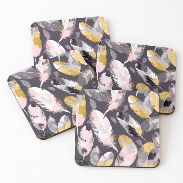 Item preview, Feathers - Mustard, pink, gray, white, black 3 designed and sold by Highlandkings.