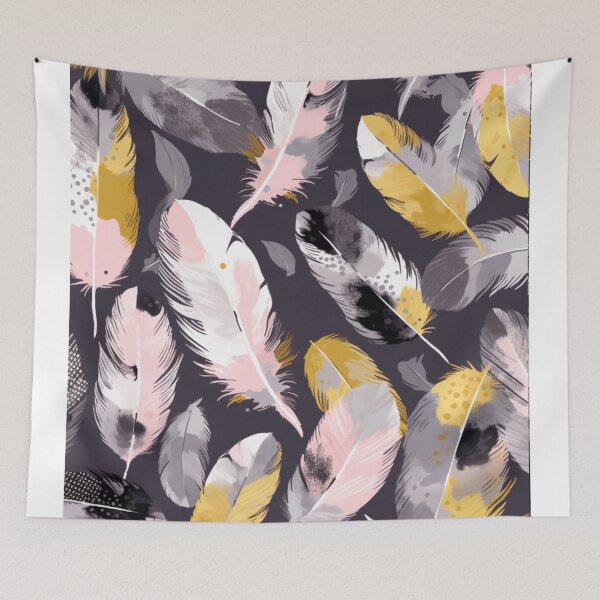 Item preview, Feathers - Mustard, pink, gray, white, black 3 designed and sold by Highlandkings.