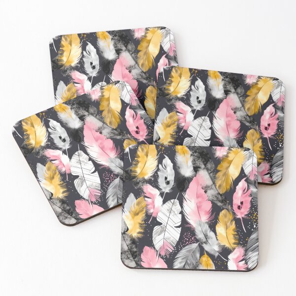Item preview, Feathers - Mustard, pink, gray, white, black 4 designed and sold by Highlandkings.