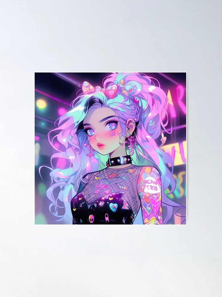 Fun Harajuku Anime Girl Portrait in Candy Shop | Poster