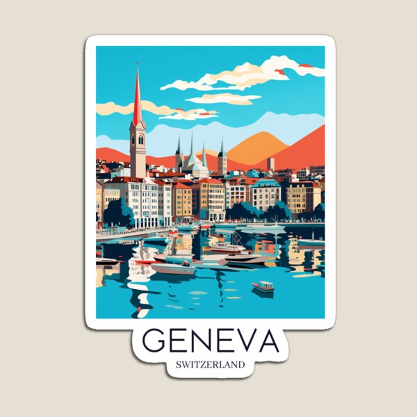 Vista previa del artículo con la obra «Una lámina de viaje Pop Art de Ginebra - Suiza», diseñado y vendido por StudioRedKoala.