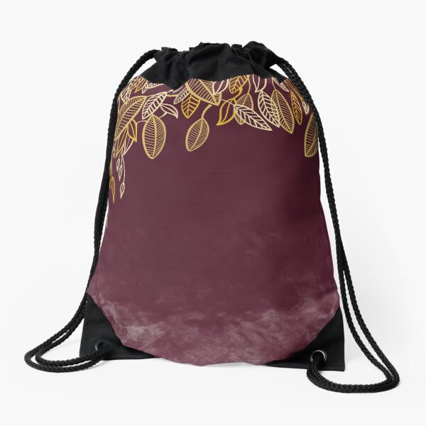 Maroon and Gold Leaf Texture Drawstring Bag