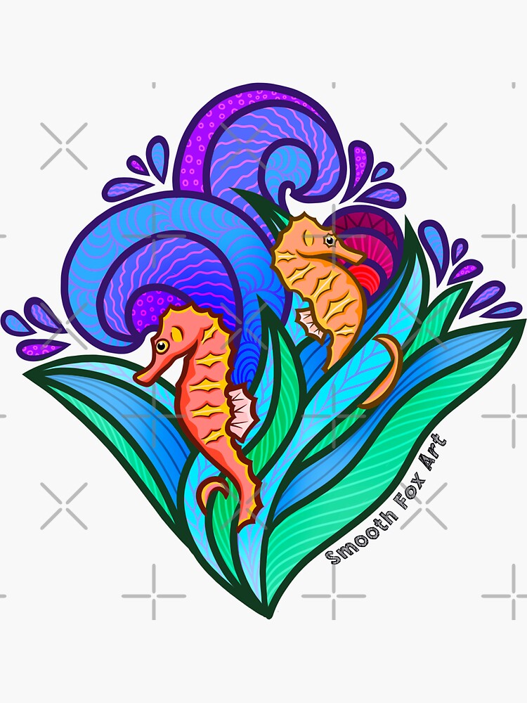 Thumbnail 3 of 3, Sticker, Sweet Seahorses Purple Tile designed and sold by smoothfoxill.