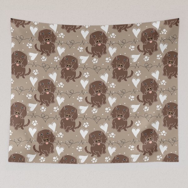 Item preview, LOVE Chocolate Long Haired Dachshund Sausage Dog designed and sold by Lulupainting.