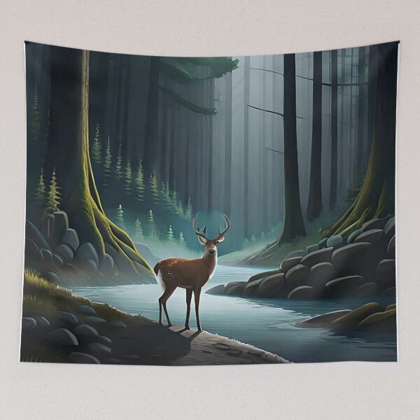 Item preview, a dark lone deer in a deep dark forest designed and sold by DellabraSon.