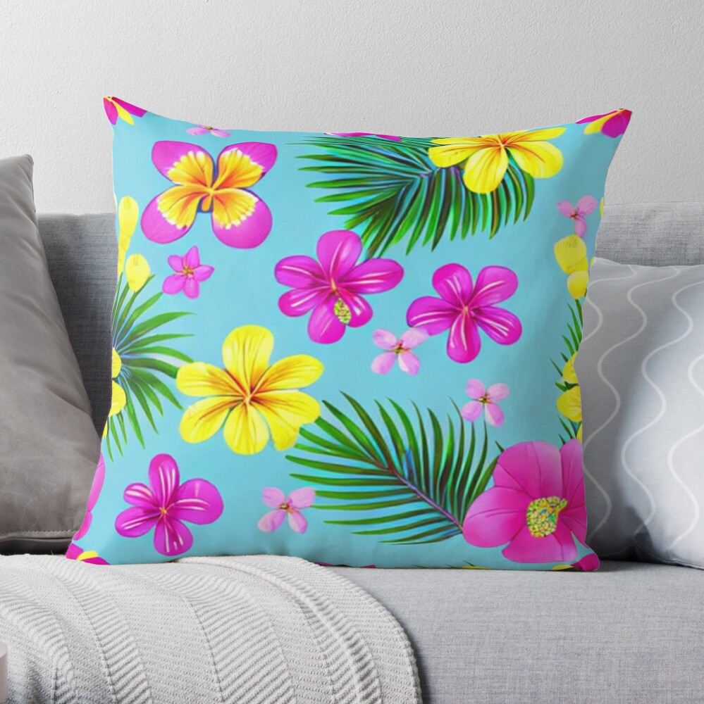 One Floral outdoor pillow cover, Pink Orange decorative throw pillow,  Tropical pillow, accent pillow, Floral pillow, Hawaiian Pillow