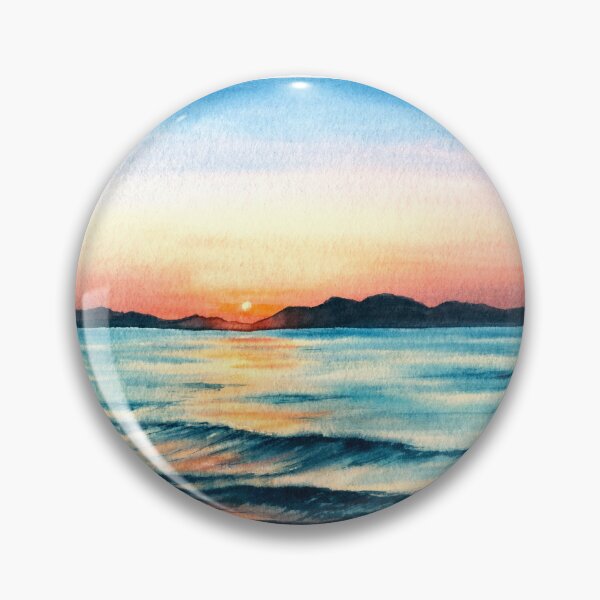 Item preview,  Watercolor colorful seascape illustration Hand drawn background sunset on the sea  designed and sold by BartolArt.