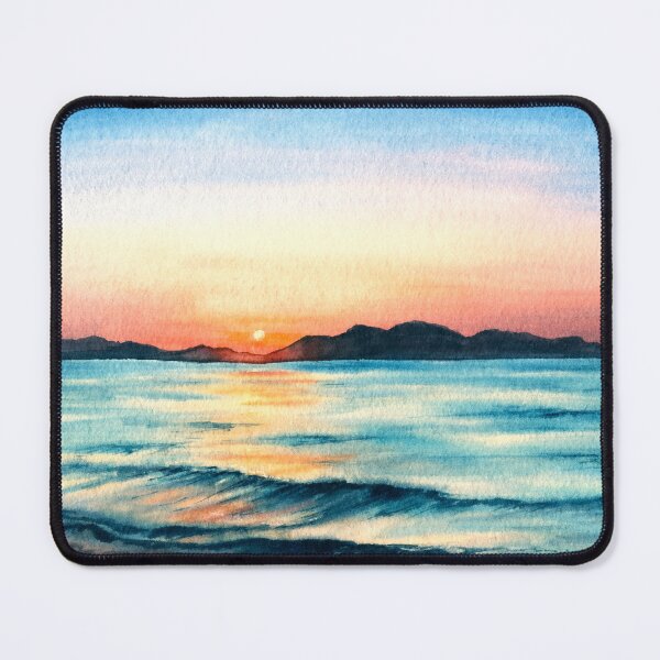 Item preview,  Watercolor colorful seascape illustration Hand drawn background sunset on the sea  designed and sold by BartolArt.
