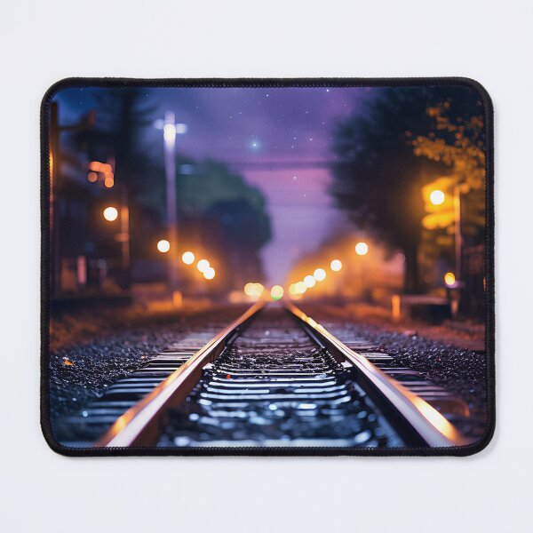 Item preview, Modern of railroad tracks night, light bokeh, defocused background, cinematic designed and sold by Gabi.Media.
