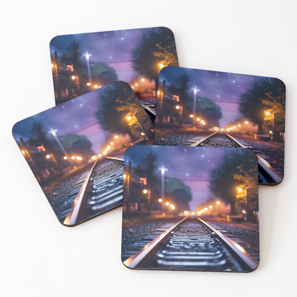 Item preview, Modern of railroad tracks night, light bokeh, defocused background, cinematic designed and sold by Gabi.Media.