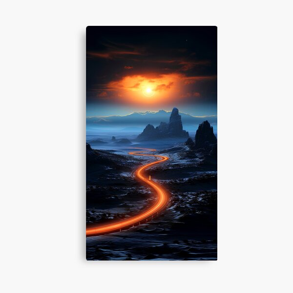 Aerial view of the empty highway through the fields in a fog at night Canvas Print
