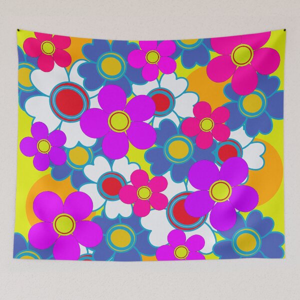 Item preview, colorful retro hippy flower pattern designed and sold by pauloneill-art.