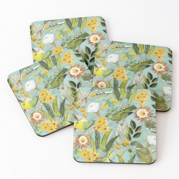 Item preview, Birds In Tropical Flower Garden  - sepia turquoise Nightgarden designed and sold by UtArt.