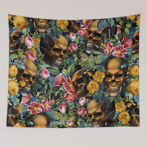 Item preview, Skull and Flowers Pattern designed and sold by Burcu Korkmazyurek.