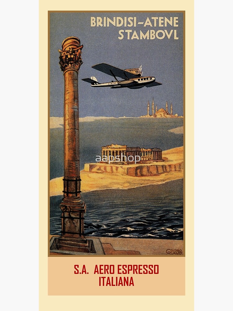 Disover Italian vintage plane travel ad Brindisi Athens Constantinople Premium Matte Vertical Poster