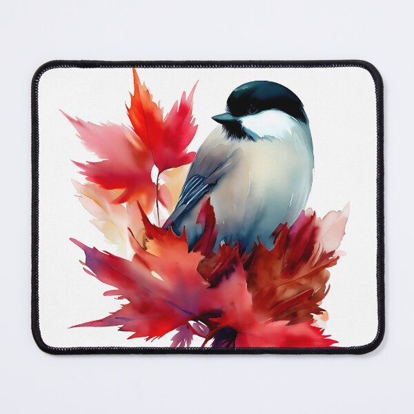 Item preview, Willow tit among red maple leafs designed and sold by ColorOfBirds.