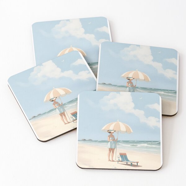 Item preview, Girl with umbrella in beach natural, neautral color for bar designed and sold by Digitalcipart.