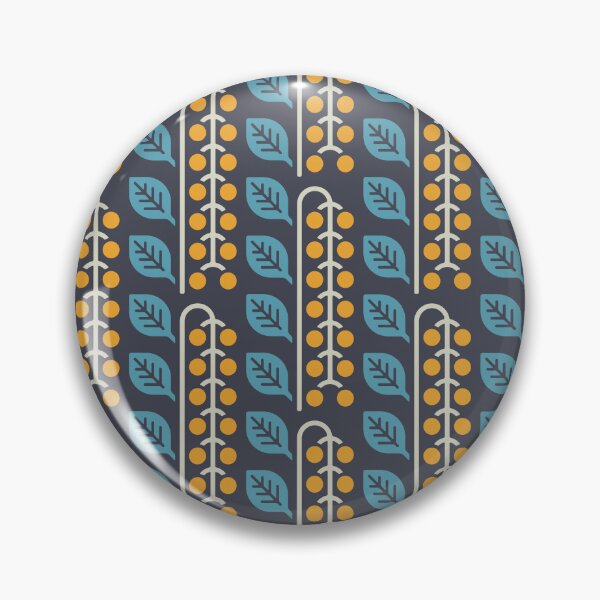 Item preview, KF 0101  A - Vintage Retro Berries 70s Modern Geometric Floral Pattern in Blue and Yellow designed and sold by KhakiFinch.
