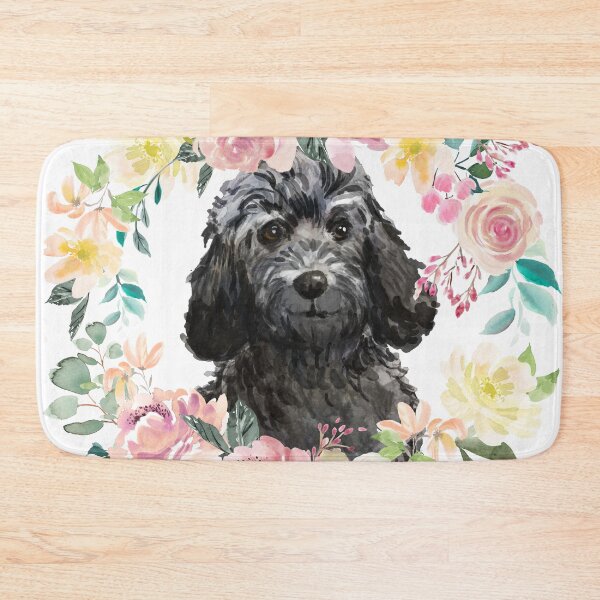 Item preview, Black Cockapoo Pastel Pink and Yellow Floral Wreath designed and sold by HugsAndPrints.