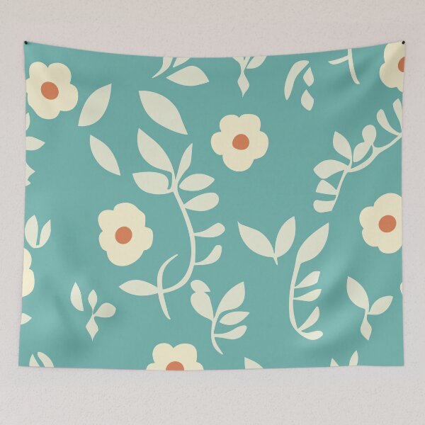 Item preview, White flowers with stem against a blue / grey background designed and sold by SamJanner.