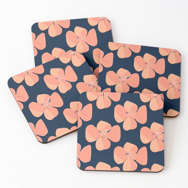 Item preview, Sixties Surfy Orange Pink Flowers against a Deep Blue Background designed and sold by SamJanner.