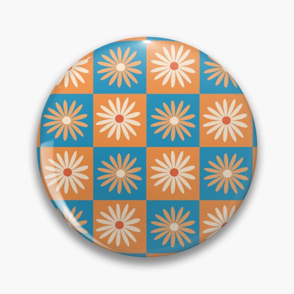 Item preview, Retro Daisy Flower on Blue and Orange Checkerboards designed and sold by Yasminepatterns .