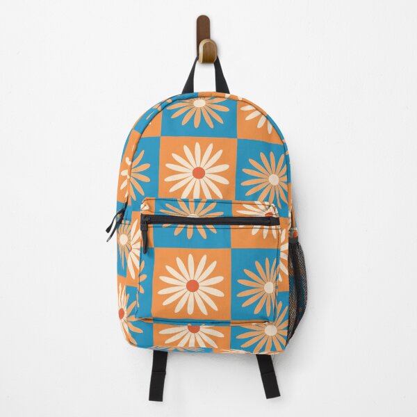 Item preview, Retro Daisy Flower on Blue and Orange Checkerboards designed and sold by Yasminepatterns .