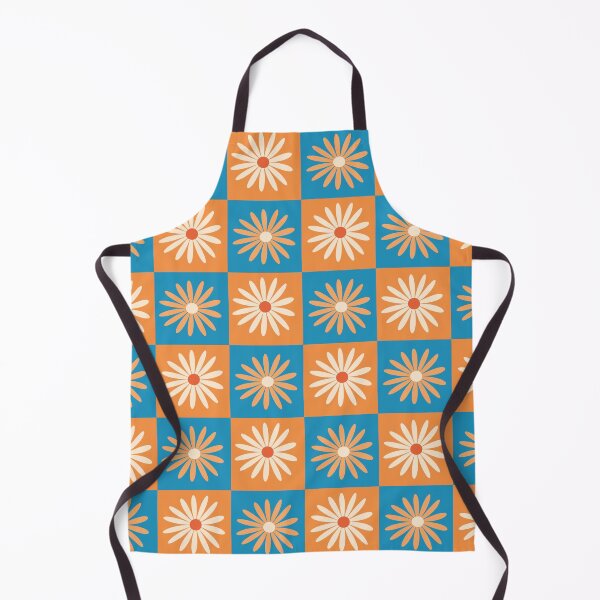 Item preview, Retro Daisy Flower on Blue and Orange Checkerboards designed and sold by Yasminepatterns .