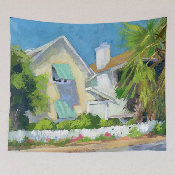 Item preview, Yellow Coastal Beach Cottage Original Art designed and sold by Anne Marie Propst.