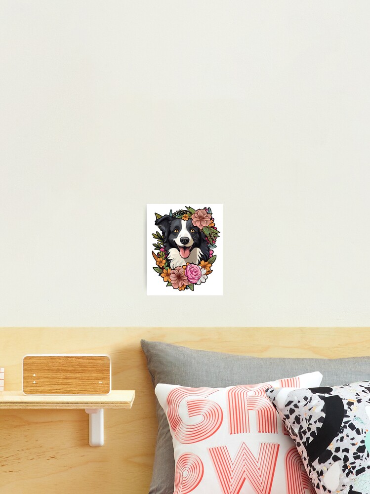 Aperçu 2 sur 3. Impression photo avec l'œuvre Cute Floral Border Collie créée et vendue par Ripper19.