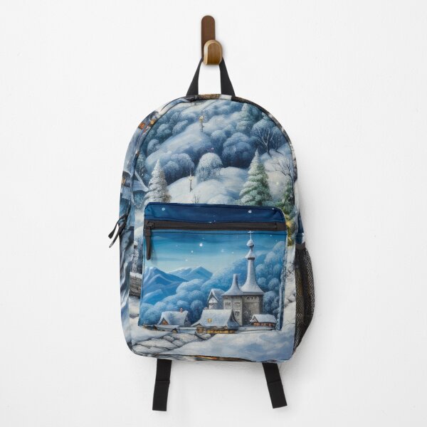 Item preview, Beautiful snowy mountain town at night painting. designed and sold by MargaretWiktor.