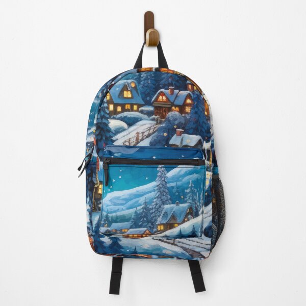 Item preview, Beautiful snowy mountain town at night painting. designed and sold by MargaretWiktor.