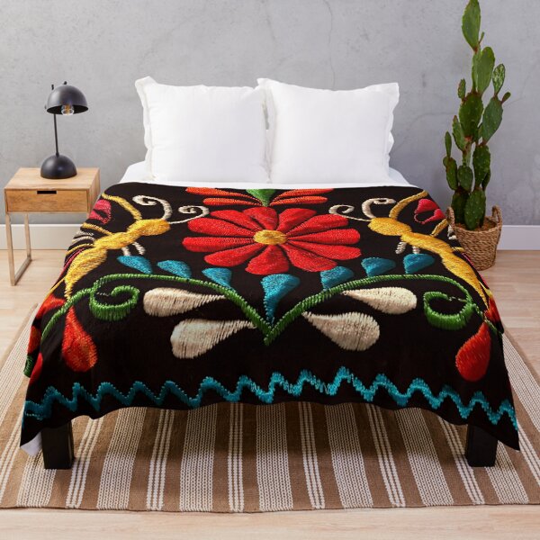 Butterflies and a Red Flower Throw Blanket
