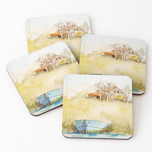 Item preview, Small house and a boat near lake designed and sold by Rock8Arts.