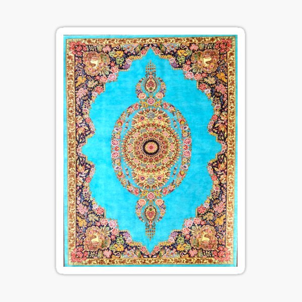 Blue Floral Persian Rug Carpet Pattern Sticker