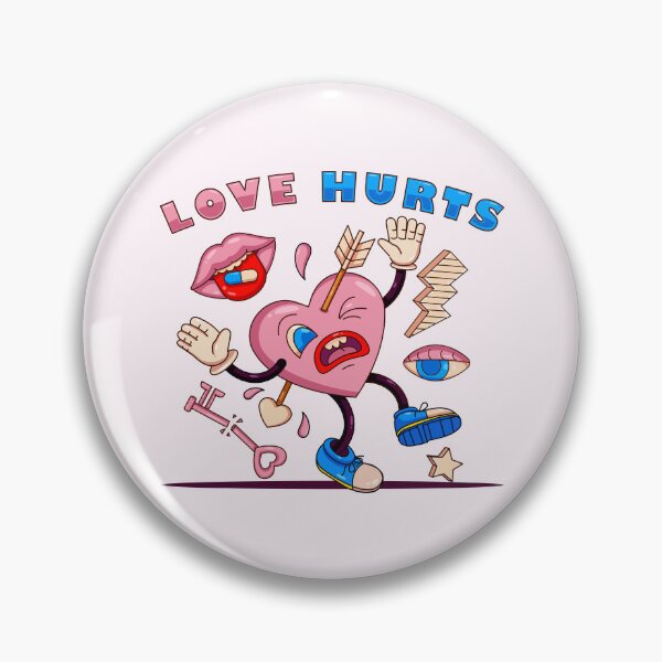 Item preview, Love hurt, heart hit by an arrow with key elements, lightning, eyes and mouth in retro cartoon style designed and sold by Kevyn Adha.