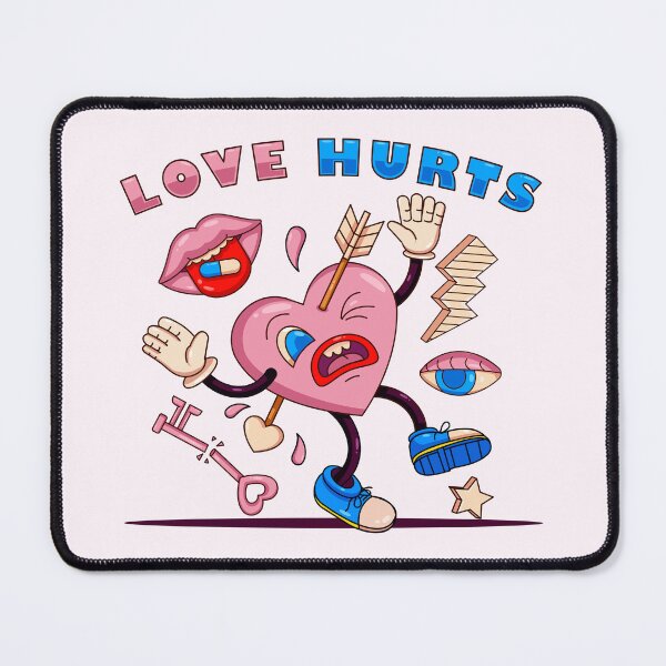 Item preview, Love hurt, heart hit by an arrow with key elements, lightning, eyes and mouth in retro cartoon style designed and sold by Kevyn Adha.