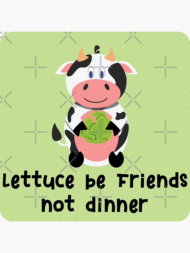 Thumbnail 3 of 3, Sticker, Cow: lettuce be friends designed and sold by MADDesigns12.