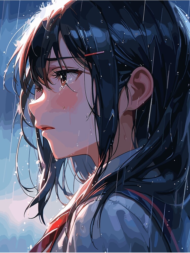 Anime girl in black hoodie crying on Craiyon
