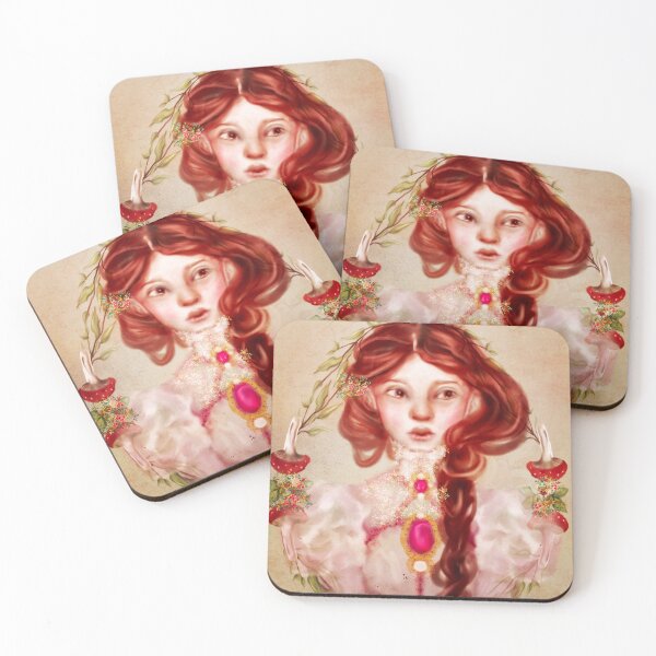 Item preview, Anne of Green Gables Fan Art: Cottagecore art of red hair Anne with an E in a pink dress surrounded by a watercolor mushroom frame designed and sold by Monica Laipple.