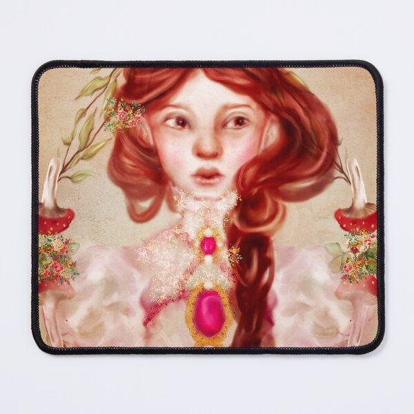 Item preview, Anne of Green Gables Fan Art: Cottagecore art of red hair Anne with an E in a pink dress surrounded by a watercolor mushroom frame designed and sold by Monica Laipple.