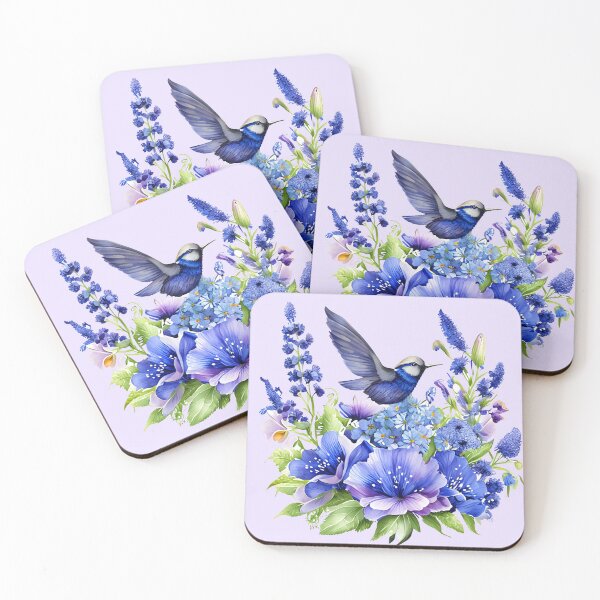 Item preview, Beautiful Summer Blue and Violet Garden Flowers and bird, lavender floral artwork Stylish Design. Hand Drawn Watercolor illustration designed and sold by sofiartmedia.