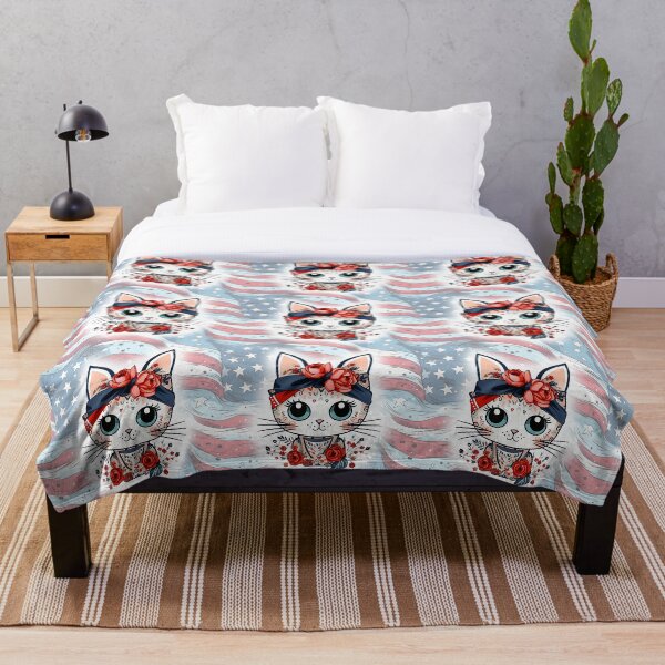 Artikelvorschau,  Kawaii-Kätzchen auf amerikanischer Flagge, Kawaii-Katze, Katze, Katze in Pastellfarben entworfen und verkauft von PRYMULLART.